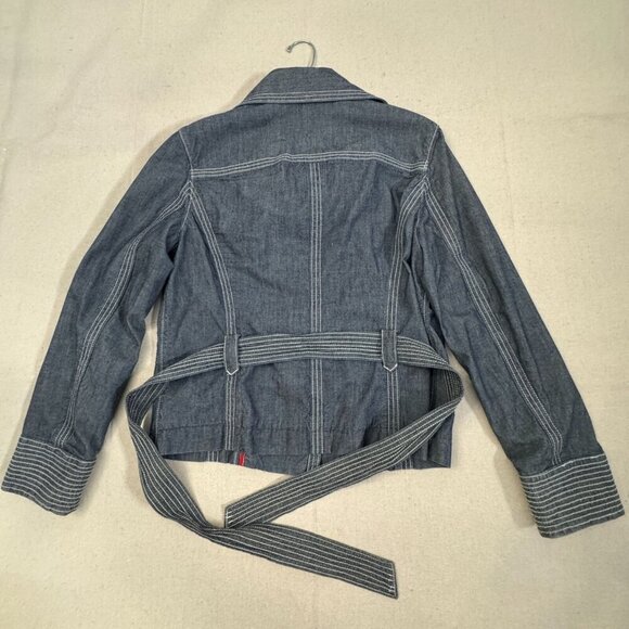 Chicos Blue Jean Chambray Denim Jacket Belted Waist & Button Closure 0 - Picture 2 of 11